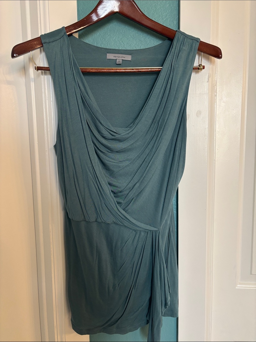 Classiques Entier Teal Draped Sleeveless Wrap Top